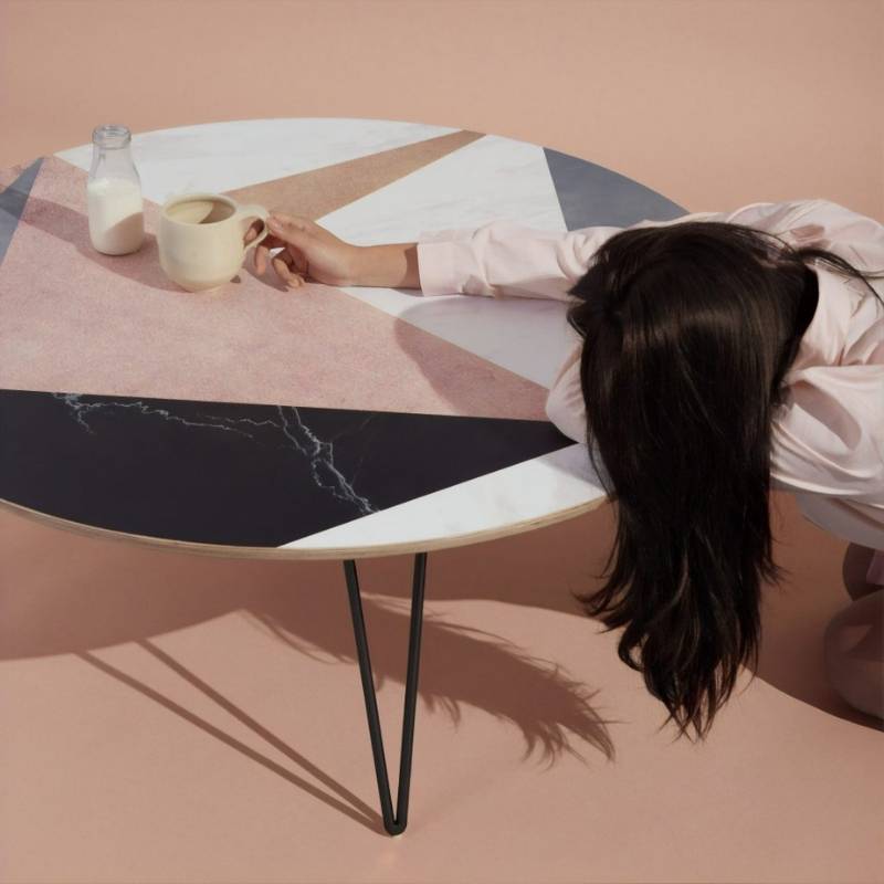 table with wood and marble patterns