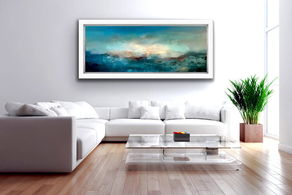 Why Should Interior Designers Work With Artists? 4 A contemporary abstract painting by Farahnaz Samari is a focal point of the modern living room.