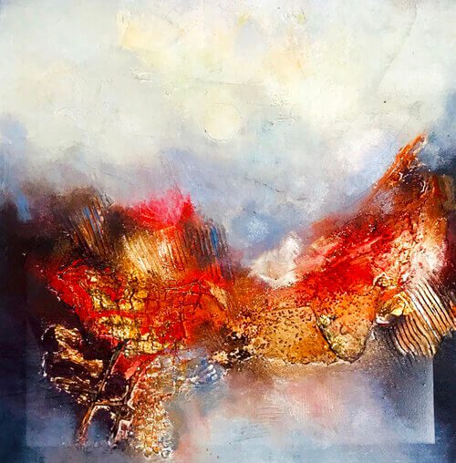 Why Should Interior Designers Work With Artists? 5 Burning. A painting by an abstract artist Farahnaz Samari