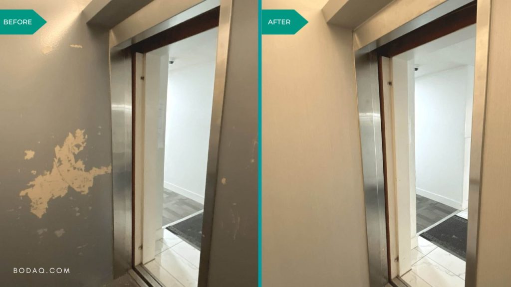 Elevator Refinishing Using BODAQ Interior Film 4 Elevator refinishing project #3. ZN9B1 Teak Light Wood