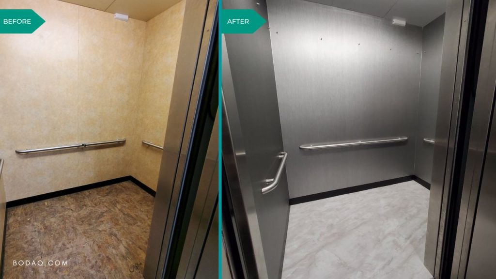 Elevator Refinishing Using BODAQ Interior Film 6 Elevator refinishing project #5. RM006 Vintage Brushed Silver