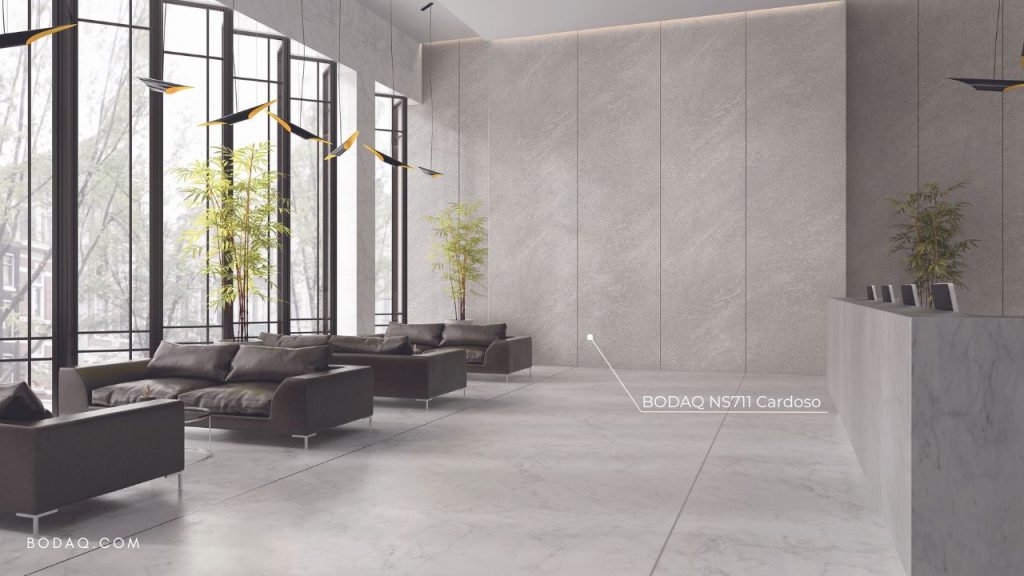 Healthcare Design: Enhancing Safety and Sustainability with Bodaq 5 NS711 Cardoso applied to the walls in the reception and waiting area