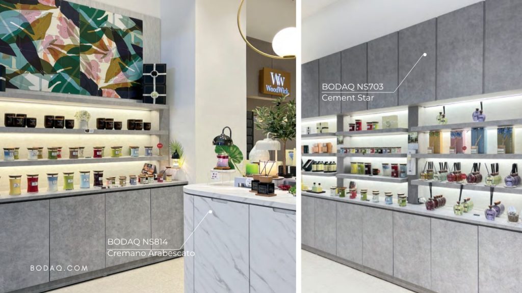 How retail stores use Bodaq: NS814 and NS803 at WoodWick Candles store